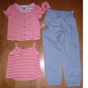 Girls Forever Me 4pc Cargo Jogger Pants outfit Top Tank Hair Scrunchie XS M L XL